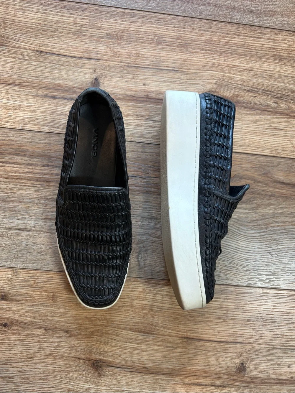 Vince quiet luxury chic leather Stafford Woven Platform Slip-On Sneakers